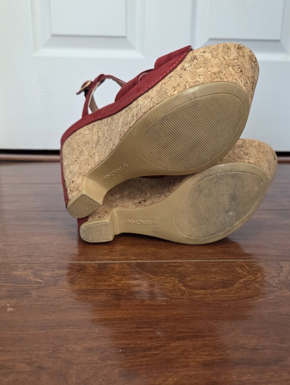 ANDREA Red Microsuede Cork Platform Wedge Sandals with Ankle Straps Size 7 - Picture 10 of 10